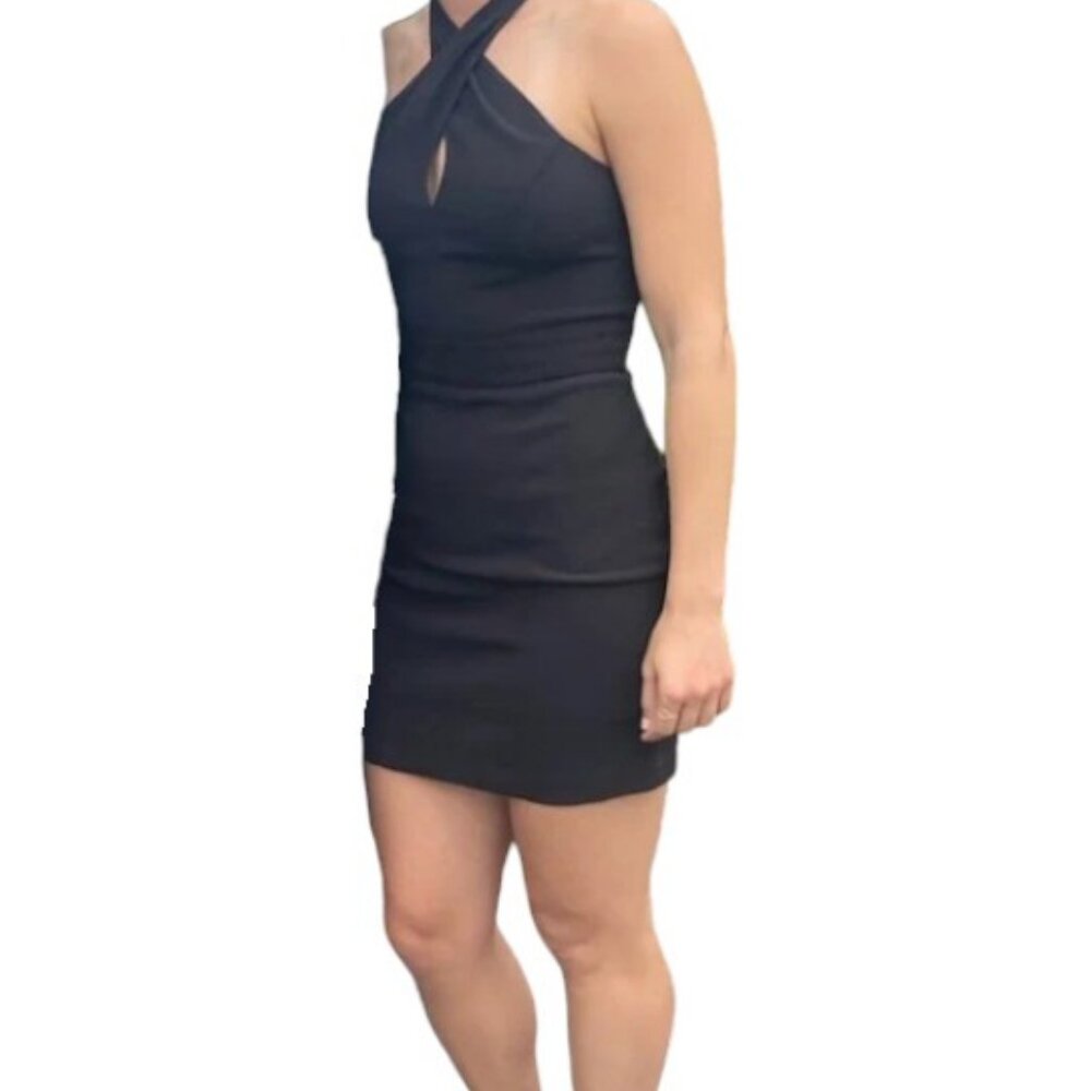 Maria Bianca Nero halter cross straps mini dress black women's size L